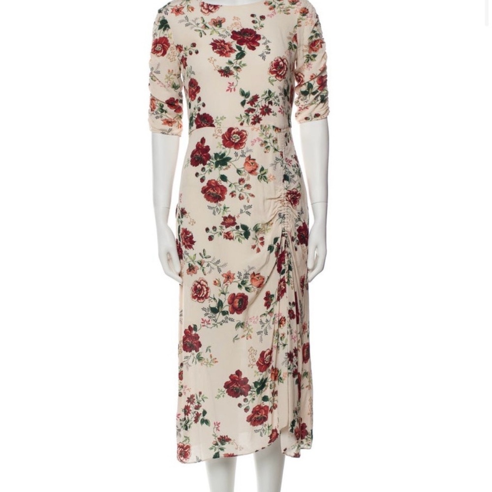 Maje Cream Floral Midi Dress